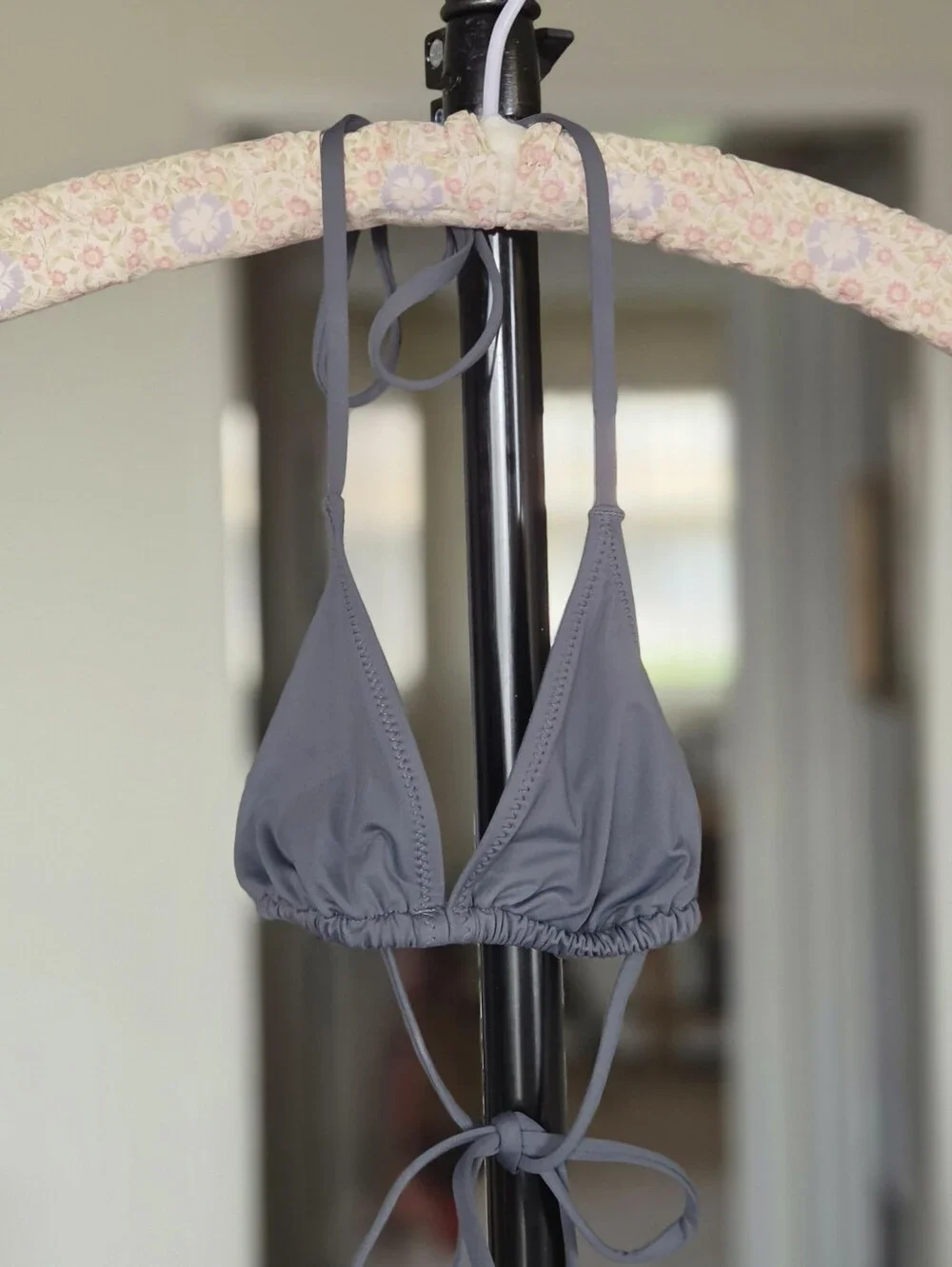 Skims Gray Triangle Bikini Top - Halter Tie